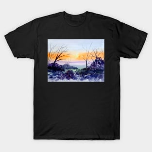 Misty Sunrise Watercolor Painting T-Shirt